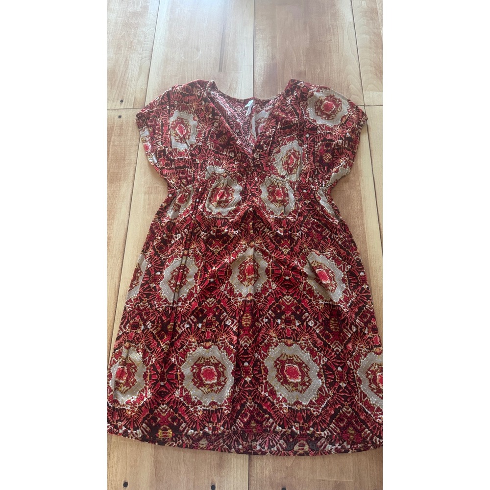 Xhilaration Womens XL‎ Red Geometric Medallion Empire Waist V-Neck Rayon Dress